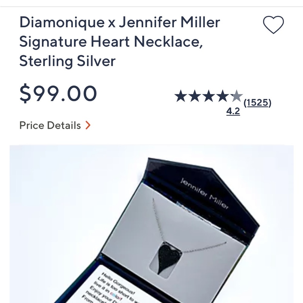Diamonique x Jennifer Miller Signature Heart Necklace, Sterling Silver